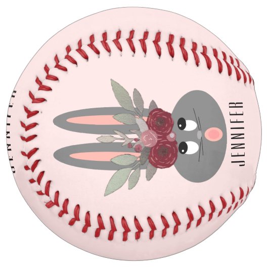 Balle De Softball Cute lapin Lapin rose Floral Chic (Devant gauche)