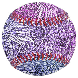 Balle De Softball Design floral complexe dans les tons violets et bl