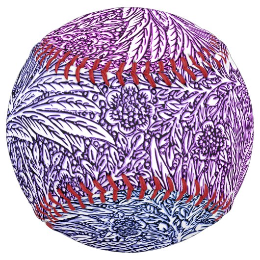 Balle De Softball Design floral complexe dans les tons violets et bl (Devant)