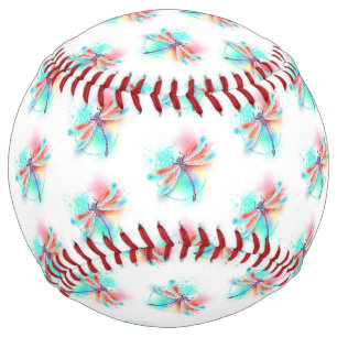 Balle De Softball Dragonfly rouge sur l'arrière - plan aquarelle