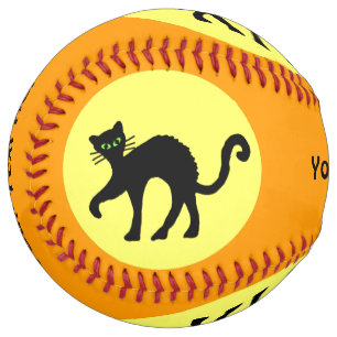 Balle De Softball Éffrayant Chat noir Vert Yellow Orange