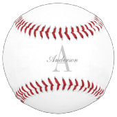 Balle De Softball Élégant Monogramme blanc et gris (Dos)