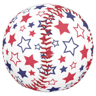 Balle De Softball Étoiles rouges et bleues, 4 juillet, fond blanc