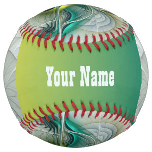 Balle De Softball Évolution fractale, Golden Turquoise Nom Abstrait