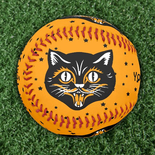 Balle De Softball Face de chat Halloween classique sur les étoiles n
