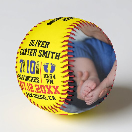 Balle De Softball Faire-part de naissance bébé personnalisé avec pho