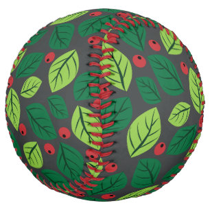 Balle De Softball Feuilles verts, Berries Rouges, Motif Des Feuilles