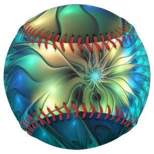 Balle De Softball Fleur de fantaisie lumineuse, fractale abstraite c