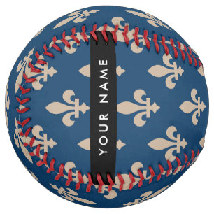 Balle De Softball Fleur de Lis, Beige sur Bleu Nuit, Royal, Votre No