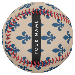 Balle De Softball Fleur de Lis, Bleu Marine sur Beige, Royal, Votre