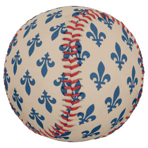 Balle De Softball Fleur de Lis Motif, Royal French Blue sur Crème