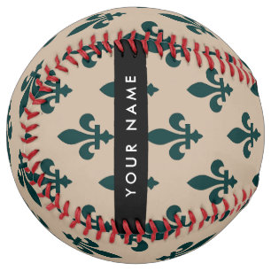 Balle De Softball Fleur de Lis, Vert sur Beige, Royal, Votre Nom
