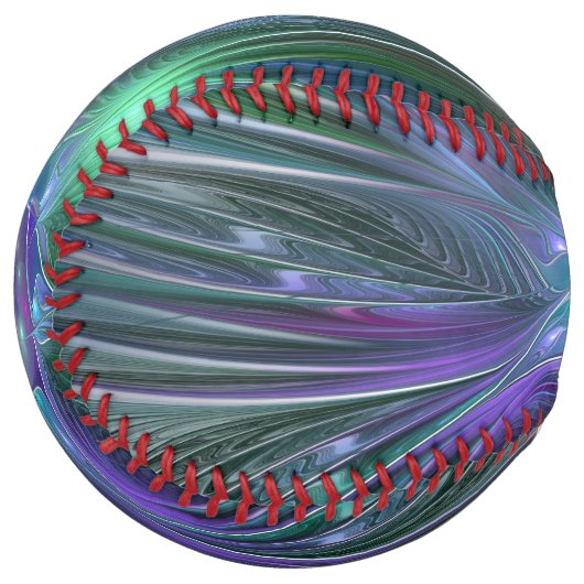 Balle De Softball Fleur vert violet Art Abstrait moderne Fractal (Devant gauche)