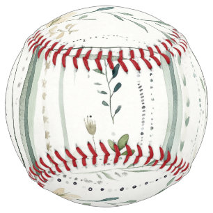 Balle De Softball Fleurs à rayures vertes et blanches