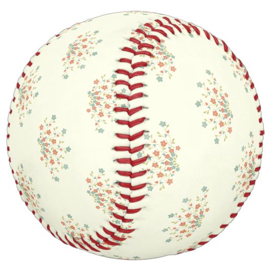Balle De Softball Fleurs bleues, Fleurs rouges, Motif de fleurs (Incliné)