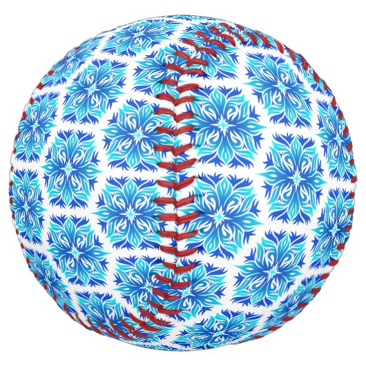 Balle De Softball Fleurs Bleues, Motif De Fleurs, Modèle Floral (Incliné)