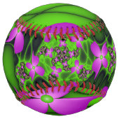 Balle De Softball Fleurs fractales Abstraites de néon rose vert (Dos)
