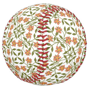 Balle De Softball Fleurs orange, Motif Floral, Verdure, Boho