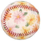 Balle De Softball Fleurs Rose Jaune Bleu Pêche (Devant gauche)