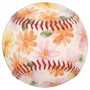 Balle De Softball Fleurs Rose Jaune Bleu Pêche