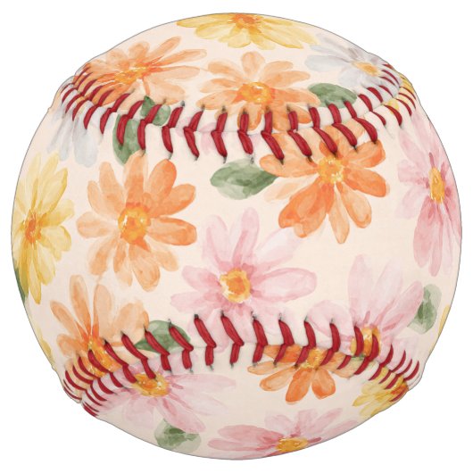 Balle De Softball Fleurs Rose Jaune Bleu Pêche (Devant)
