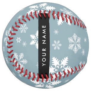 Balle De Softball Flocons de neige blancs, Gris, Votre nom, Personna