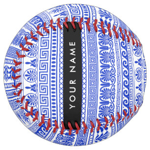 Balle De Softball Fret grec, Clé de méandre mixte, Bleu, Votre Nom
