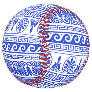 Balle De Softball Fret grec, Motif méditerranéen, Bleu