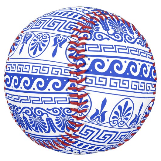 Balle De Softball Fret grec, Motif méditerranéen, Bleu (Incliné)