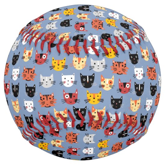 Balle De Softball Fun Chat Motif Bleu (Devant)