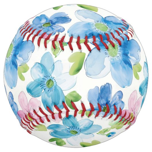 Balle De Softball Girly Blue Pink Floral (Devant)