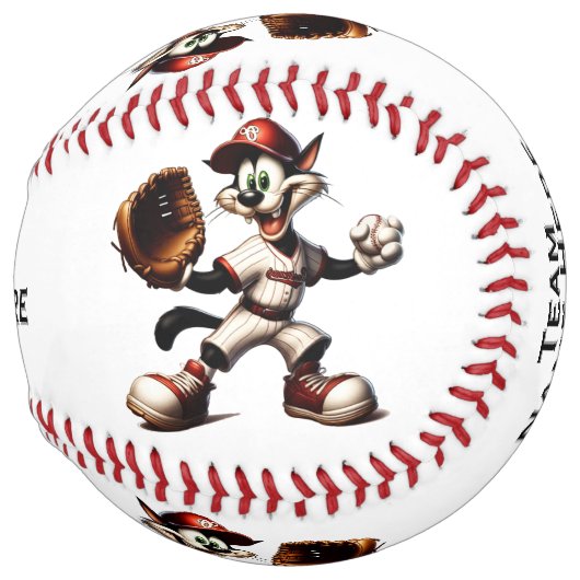 Balle De Softball Goofy Cat Baseball Pitcher Winup Ajouter un nom (Devant droit)