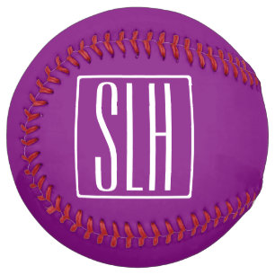 Balle De Softball Gras moderne 3 initiales Monogramme Blanc et pou