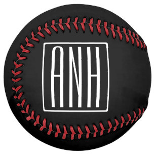 Balle De Softball Gras moderne 3 initiales Monogramme Blanc sur no