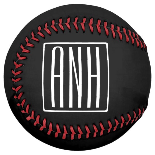 Balle De Softball Gras moderne 3 initiales Monogramme | Blanc sur no (Devant gauche)