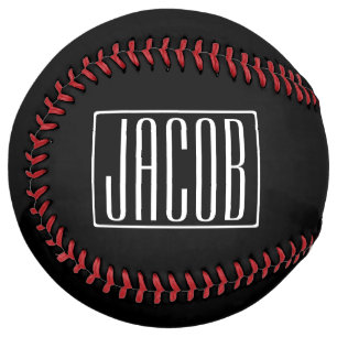 Balle De Softball Gras & Moderne Votre Nom ou Mot Blanc sur Noir