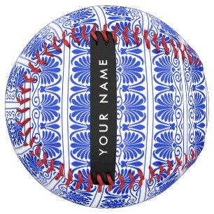 Balle De Softball Grec Fret Arabesque Bleu, Votre Nom, Personnaliser