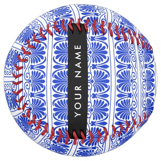Balle De Softball Grec Fret Arabesque Bleu, Votre Nom, Personnaliser (Devant gauche)