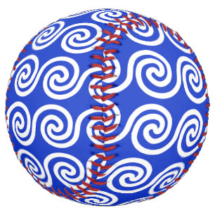Balle De Softball Grec Meander Key Waves Motif Bleu