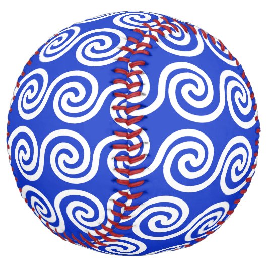 Balle De Softball Grec Meander Key Waves Motif Bleu (Incliné)