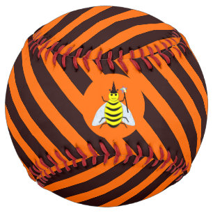 Balle De Softball Halloween Magic Bee Witch Orange et Black Stripes