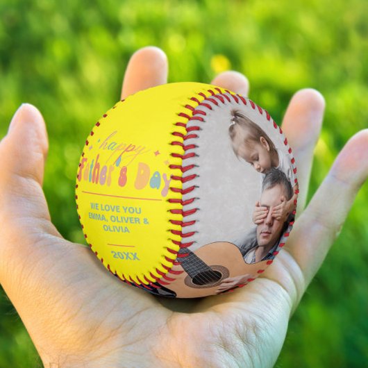 Balle De Softball Happy Fête des pères & Custom 2 Photo d'enfants