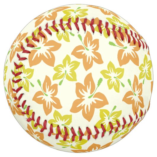 Balle De Softball Hibiscus Jaune, Hibiscus Orange, Modèle Floral (Devant gauche)