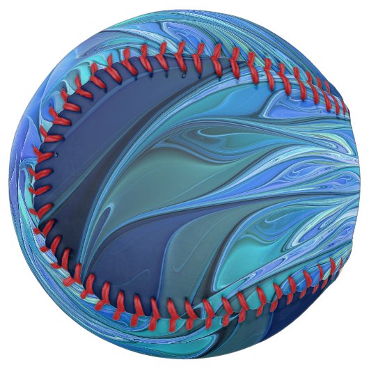 Balle De Softball Imaginaire Fleur Bleue Motif, Art Fractal Abstrait (Devant gauche)