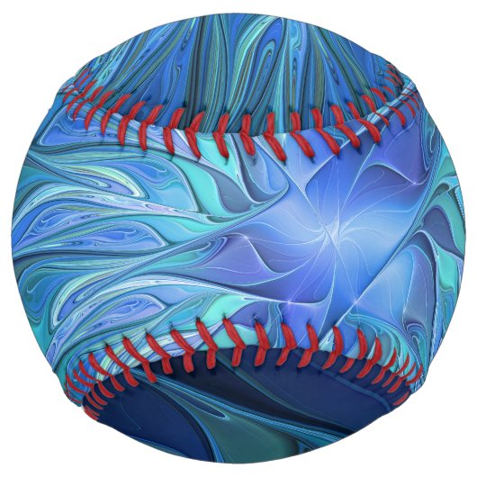 Balle De Softball Imaginaire Fleur Bleue Motif, Art Fractal Abstrait (Dos)