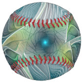 Balle De Softball Imaginaire fleuri Moderne Bleu Vert Fractal Fleur (Dos)