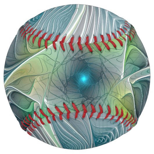 Balle De Softball Imaginaire fleuri Moderne Bleu Vert Fractal Fleur (Devant)