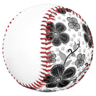 Balle De Softball Impression florale noire et blanche