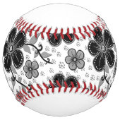 Balle De Softball Impression florale noire et blanche (Devant)