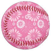 Balle De Softball Impression florale rétro rose et blanc (Devant gauche)